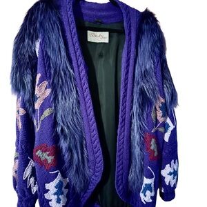 Funkadelic Women's Purple fur and floral sweater coat!
